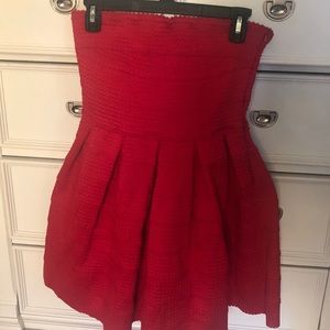Red strapless dress